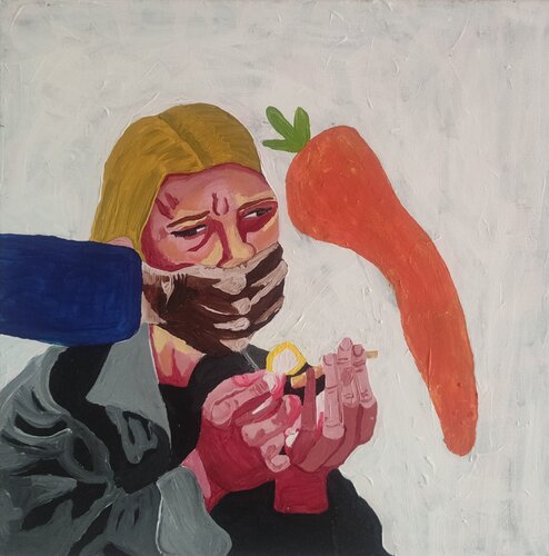 Old friend, I didn't work, but I was a righteous carrot all along van Leonor Vaz, Schilderij te koop op Singulart