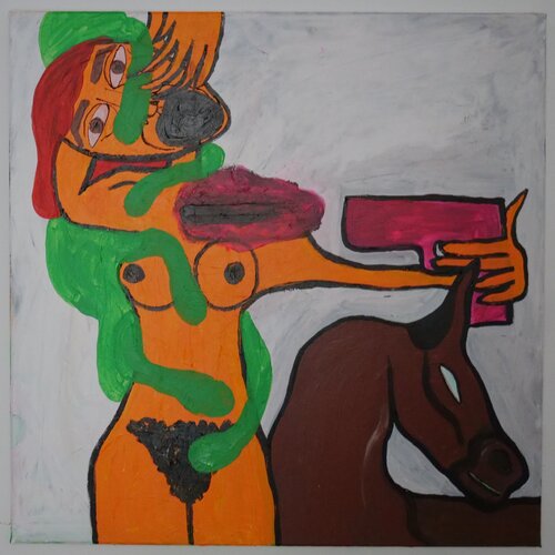 It loves me, I don't love it (love is terror) di Leonor Vaz, Pittura in vendita su Singulart