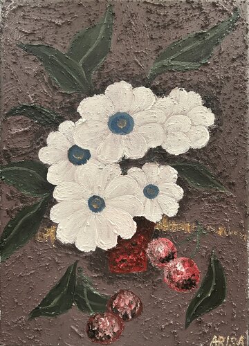 花とさくらんぼ von アリサ オオツカ, Malerei kaufen auf Singulart
