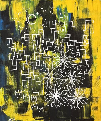 街は月に照らされる von アリサ オオツカ, Malerei kaufen auf Singulart