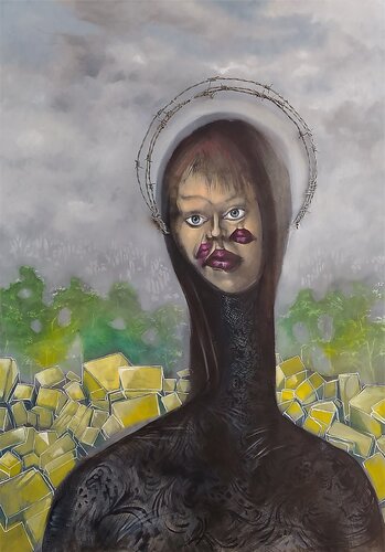 Figura ipermanierista nel bosco di ferro di Claudio Marani, Pittura in vendita su Singulart