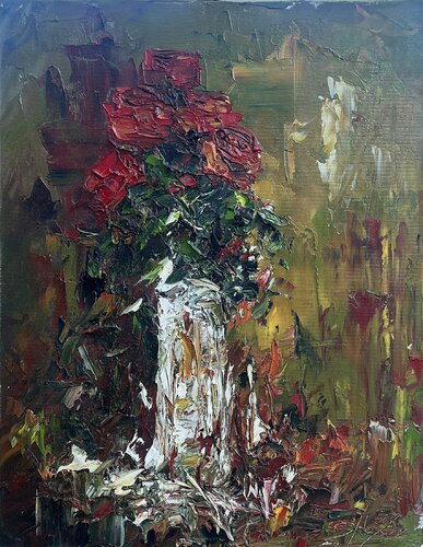 Le 5 rose rosse par Massimo Spolon, Peinture en vente sur Singulart
