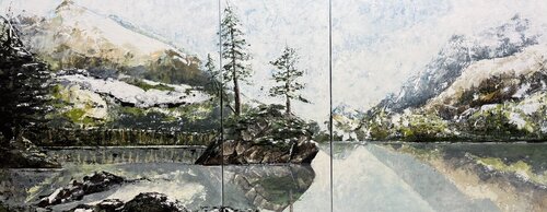 Hintersee Berchtesgadener Land XXL Triptychon gerahmt de Sandra Homberg, Pintura a la venta en Singulart