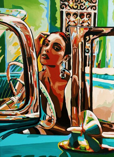 Cuban beauty in retro car di Nana Artamonova, Pittura in vendita su Singulart