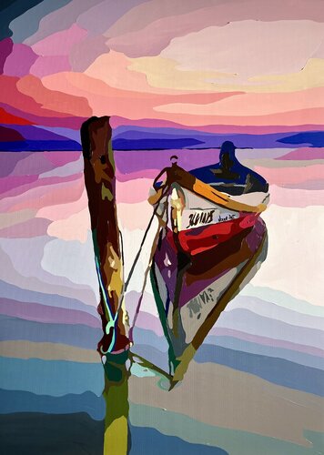 "Pink Dawn at the Pier" by Nana Artamonova, Painting for Sale on Singulart