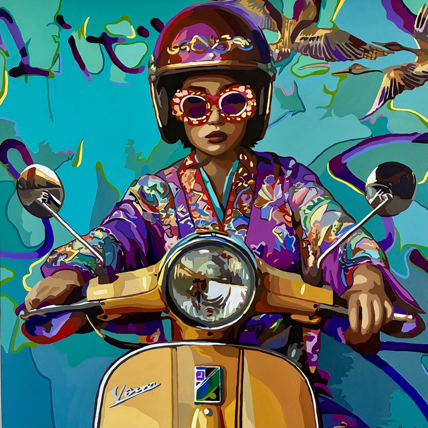 Golden Sakura Ride Nana Artamonova Originalgemälde zu verkaufen