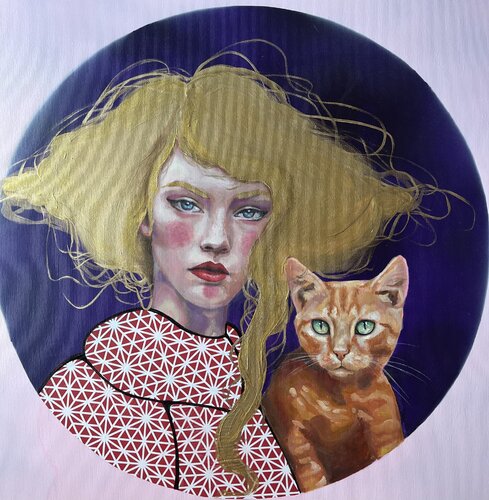 Arlequina con Gato Naranja van Gema Alvaro, Schilderij te koop op Singulart