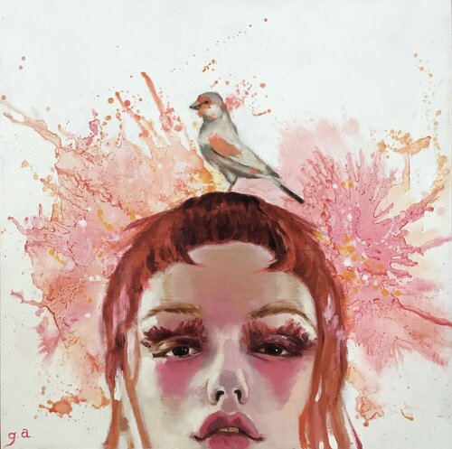 PAJARILLO ROJO MOSAICO van Gema Alvaro, Schilderij te koop op Singulart