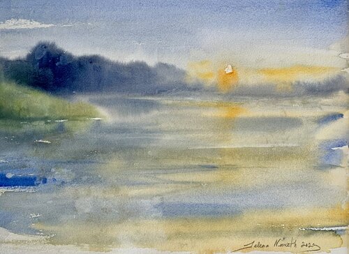 Sonnenuntergang am See van Jelena Nemeth, Werk op papier te koop op Singulart