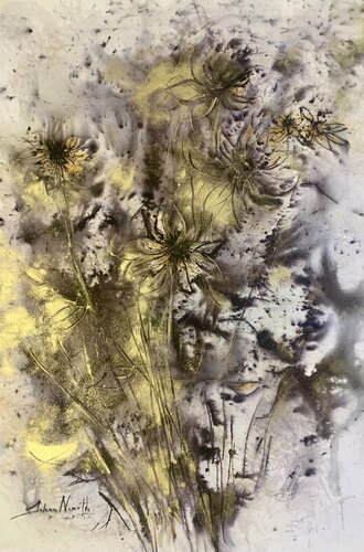 Goldene Blumen von Jelena Nemeth, Werk auf Papier kaufen auf Singulart