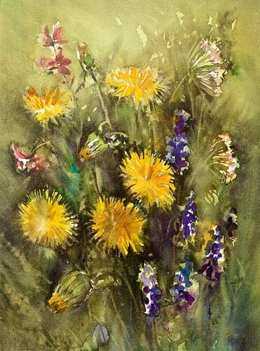 Löwenzahn Blumen van Jelena Nemeth, Werk op papier te koop op Singulart