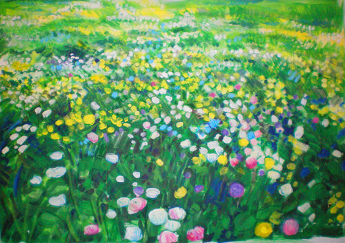 Mountain Meadow in Sils. di Martin Andreas Kuster, Pittura in vendita su Singulart