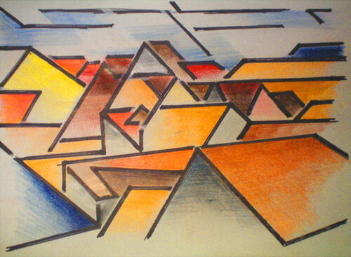 rooftop study by Martin Andreas Kuster, 소묘 for Sale on Singulart