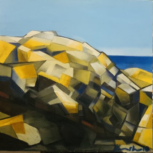 Big rock at the shores of Lake Superior. de Martin Andreas Kuster, Pintura a la venta en Singulart
