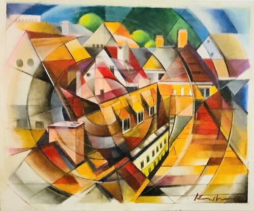 Old town.center. di Martin Andreas Kuster, Pittura in vendita su Singulart
