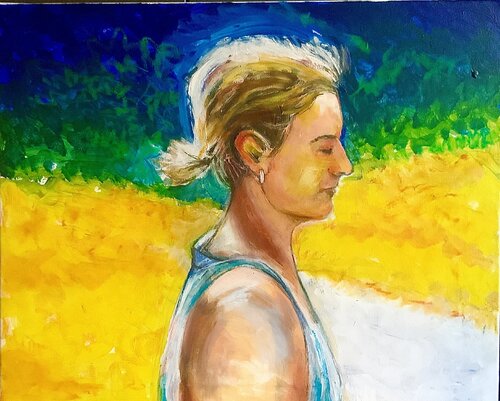 Young women meditating van Martin Andreas Kuster, Schilderij te koop op Singulart