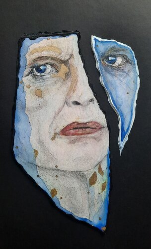 Kinski. Lichtgestalt mit dunkler Seele. Assemblage, Mixed Media im Objektrahmen. di Alexandra Zeillinger (DisegniSandra), Opera su carta in vendita su Singulart