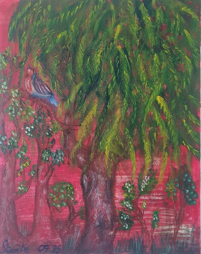 L'oiseau qui cherchait dans le ciel rouge von StoïKe Artiste, Malerei kaufen auf Singulart