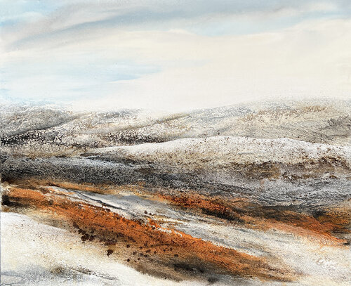 Landschaft rostrot/beige van Elisabeth Jacob, Schilderij te koop op Singulart