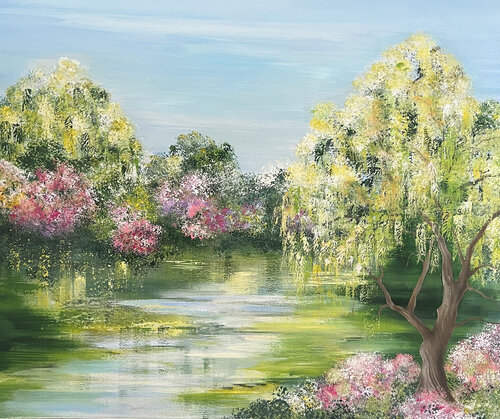 Trauerweide am Fluss van Elisabeth Jacob, Schilderij te koop op Singulart