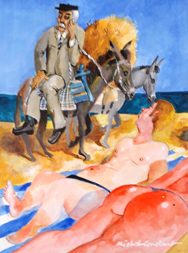 A la plage en  Grèce van Michel Constant, Schilderij te koop op Singulart