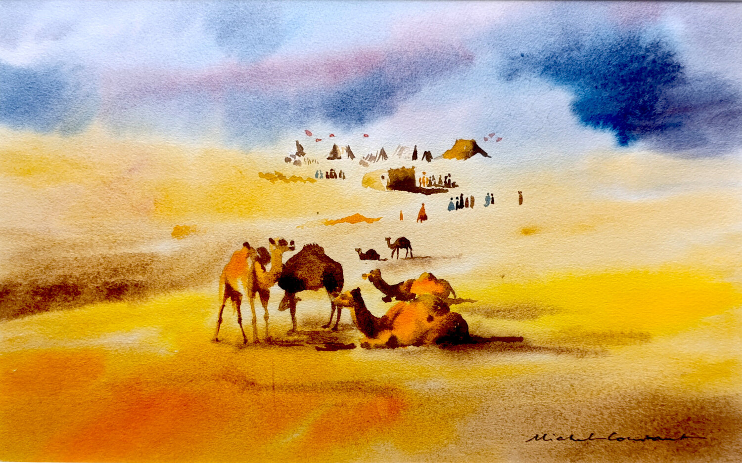 Un marché aux dromadaires dans le Sud marocain Michel Constant Werk auf Papier zu verkaufen
