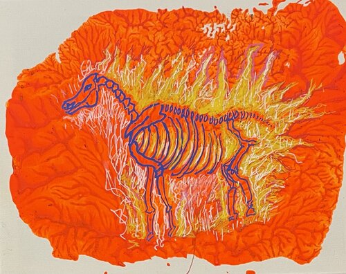 Skeleton on Fire #2 by Ronnie Stelling, Painting for Sale on Singulart