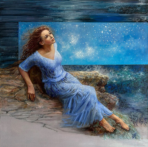 “Mysterious whisper of the wind and stars” by Olena Kirdina, Painting for Sale on Singulart