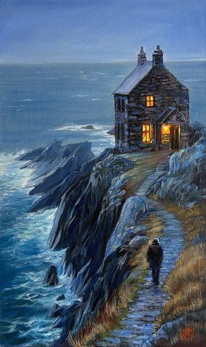 House by the sea by Olena Kirdina, Painting for Sale on Singulart