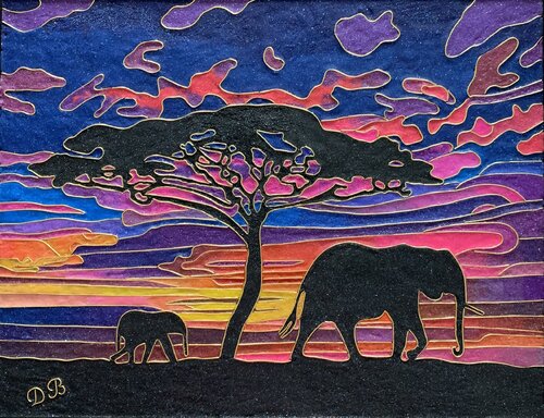 Elephants at Sunrise de Deborah Becker, Otros medios a la venta en Singulart