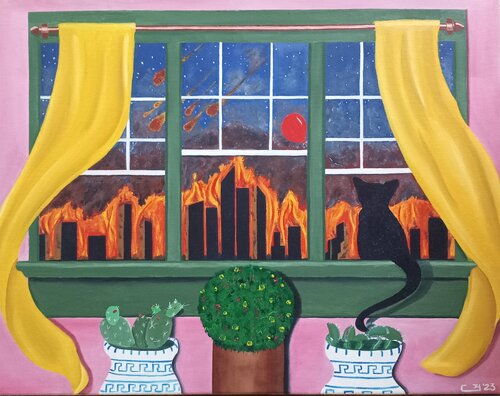 We didn't start the fire by Corey Hayes, 油畫 for Sale on Singulart