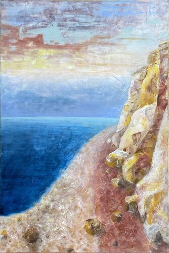 Steilküste im Abendlicht van Bettina Zimmermann, Schilderij te koop op Singulart