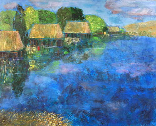 Bootschuppen am See van Bettina Zimmermann, Schilderij te koop op Singulart