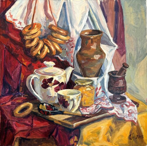 A Tea Party with Grandma di Elena Peresvetova, Pittura in vendita su Singulart