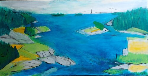 Schweden mit Brücke by Jutta Stelter-Essig, Painting for Sale on Singulart