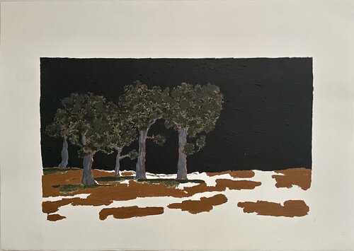 1 - trees in dark blue di gorges, Pittura in vendita su Singulart