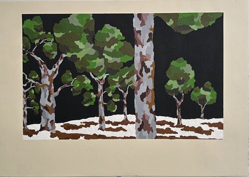 3 - wood in dark blue with snow di gorges, Opera su carta in vendita su Singulart