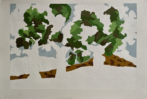 5 - trees and field in the sun di gorges, Pittura in vendita su Singulart