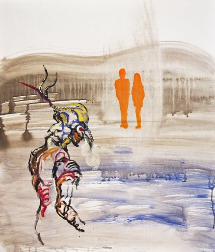 Alien Watching A Loving Couple by Goro Endow, Work on Paper for Sale on Singulart