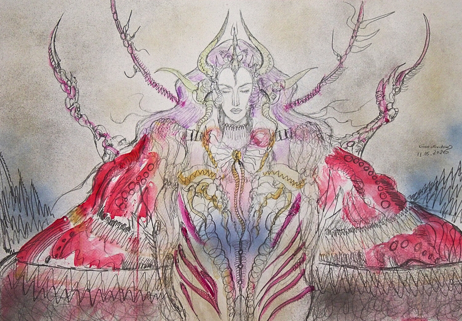 Modern Ukiyo-e Illustration: Necromancer Goro Endow Werk auf Papier zu verkaufen
