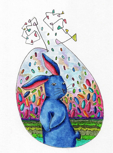 PEACE SEED "BLUE RABBIT" von Gudrun KARGL, Zeichnungen kaufen auf Singulart