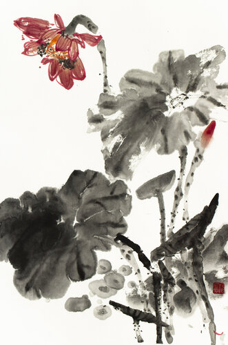 Red lotus di Kseniya Dueva, Pittura in vendita su Singulart