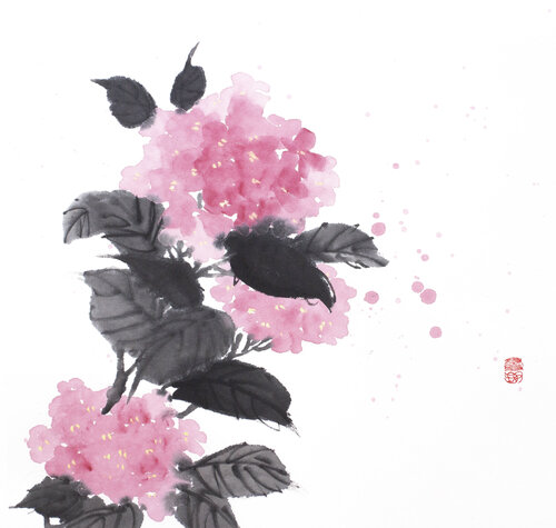 Pink hydrangea di Kseniya Dueva, Pittura in vendita su Singulart