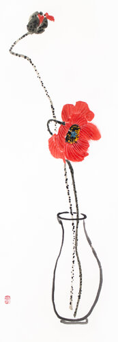 Poppy in a vase di Kseniya Dueva, Pittura in vendita su Singulart