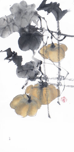 Pumpkins and bats di Kseniya Dueva, Pittura in vendita su Singulart