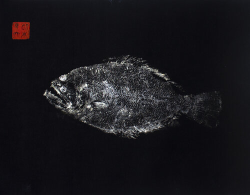 Gyotaku Indian Halibut par Kseniya Dueva, Peinture en vente sur Singulart