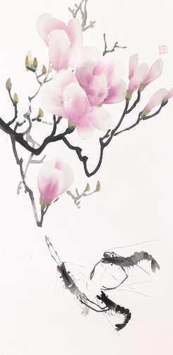 Shrimps and magnolia de Kseniya Dueva, Pintura a la venta en Singulart