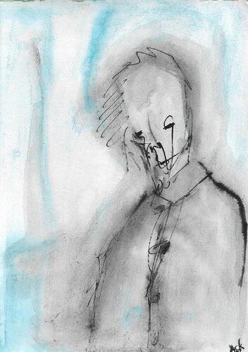 Contemplate – Mixed Media Illustration – Original de Charles Kuzmanovic, Obra en papel a la venta en Singulart