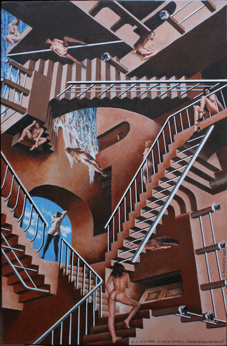M.C.Escher si vous saviez... Sans dessus dessous di Alain Bonnand, Pittura in vendita su Singulart
