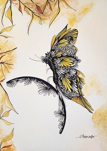 Papillon éternel  en automne di Anissa Safra, Opera su carta in vendita su Singulart